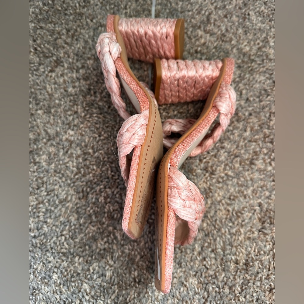 Dolce Vita Paily Pink Raffia Vanilla Heels Size 7.5-8.5 - Picture 6 of 7